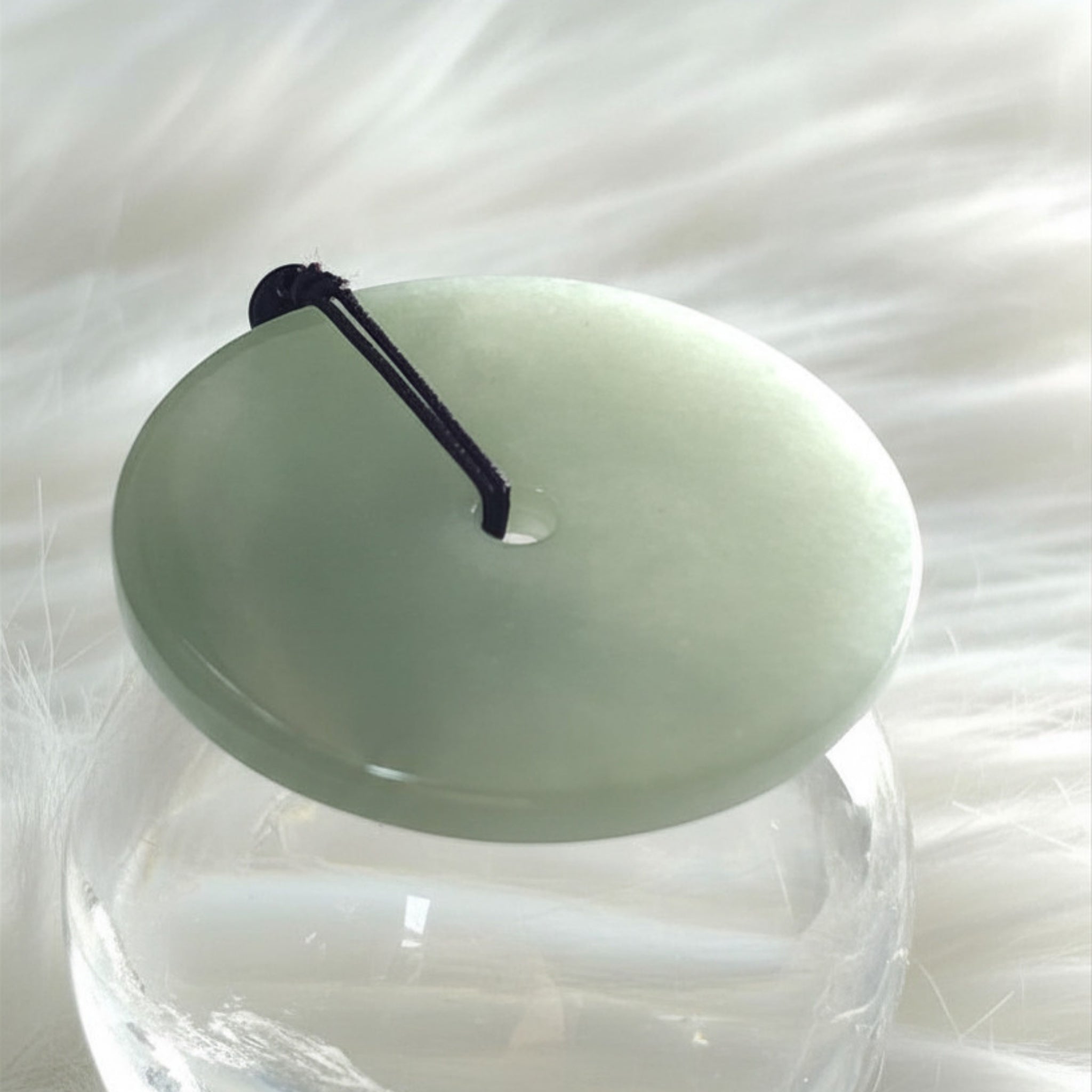 45mm Natural Celadon Jade Bi Disc, Icy Green Pendant , Semi-Translucent Sounding