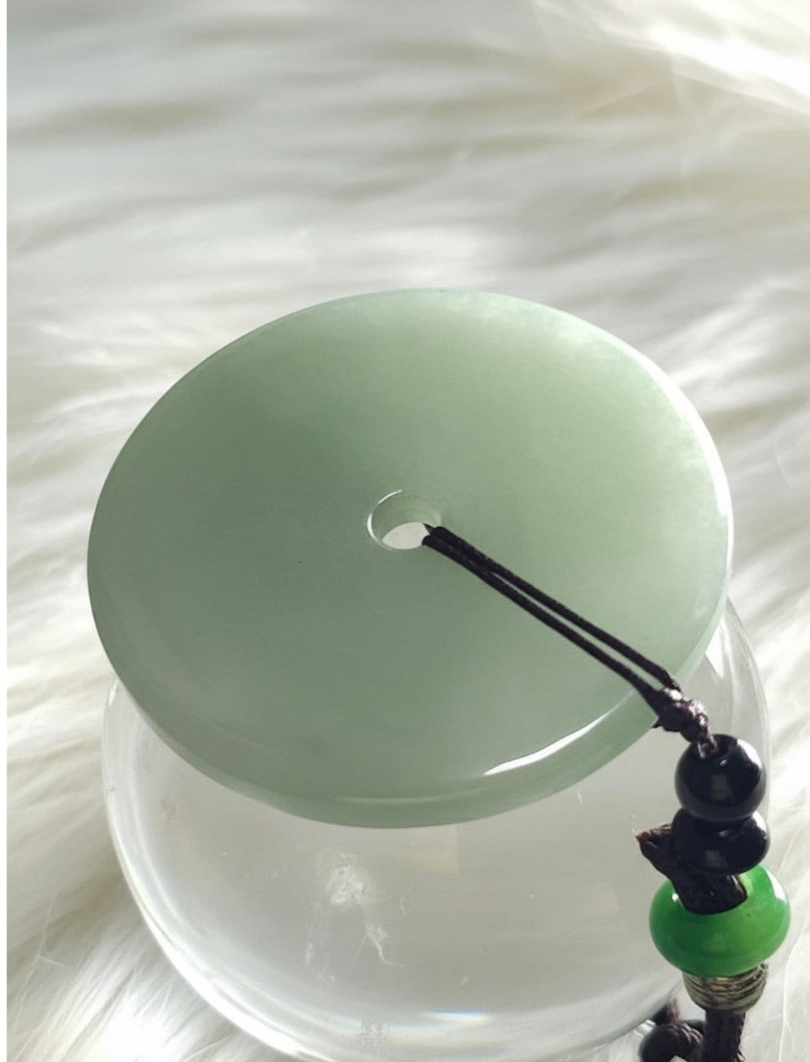 45mm Natural Celadon Jade Bi Disc, Icy Green Pendant , Semi-Translucent Sounding