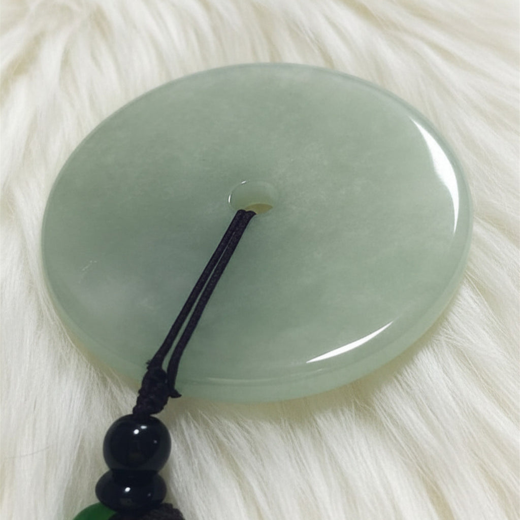 45mm Natural Celadon Jade Bi Disc, Icy Green Pendant , Semi-Translucent Sounding