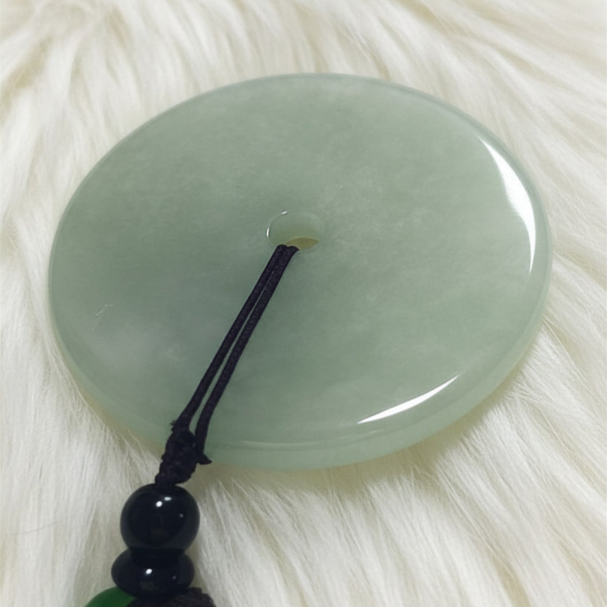 45mm Natural Celadon Jade Bi Disc, Icy Green Pendant , Semi-Translucent Sounding