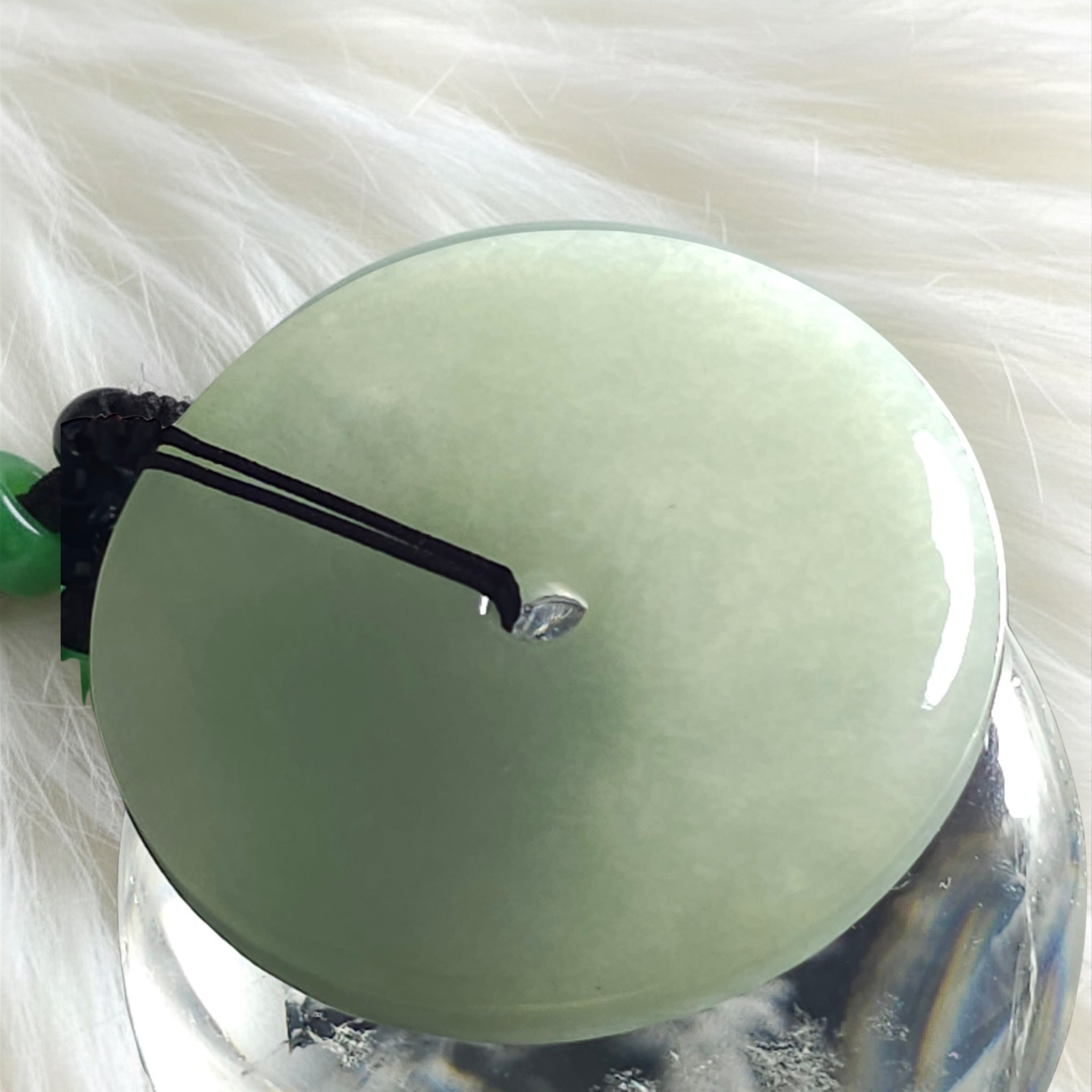45mm Natural Celadon Jade Bi Disc, Icy Green Pendant , Semi-Translucent Sounding
