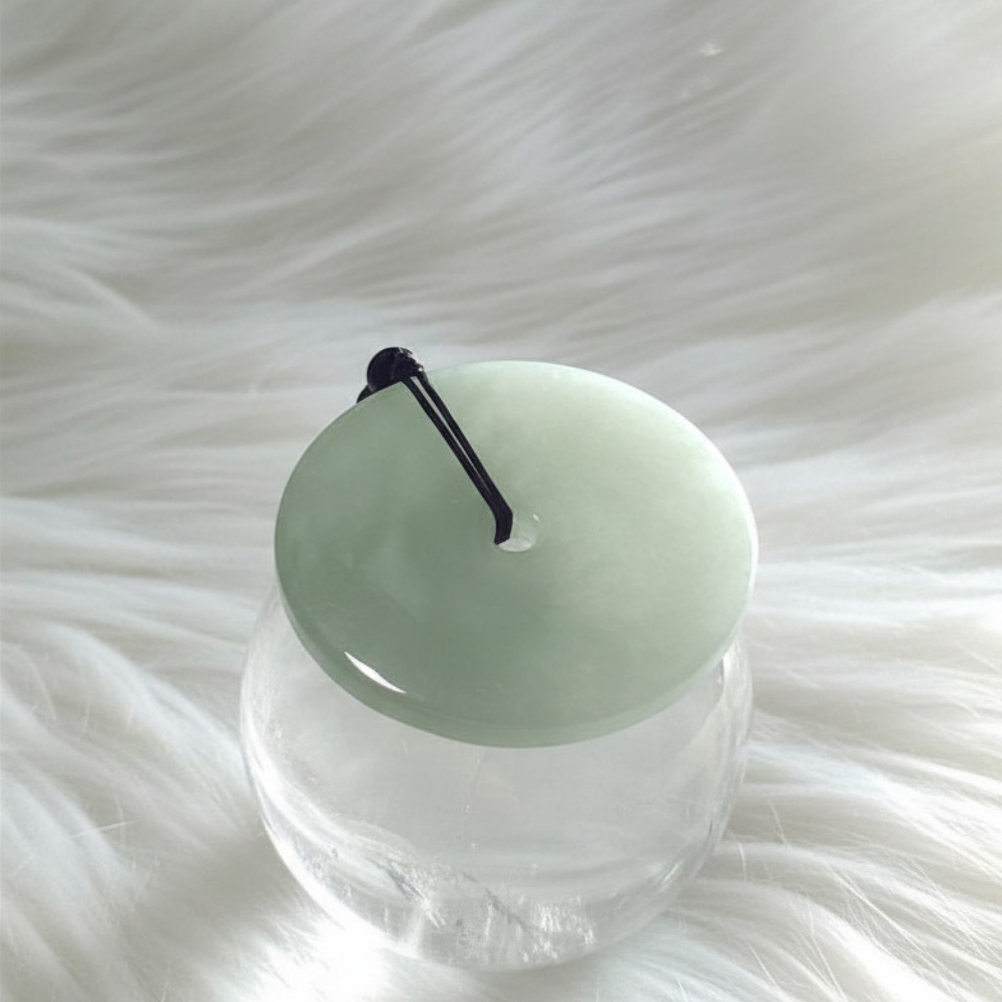 45mm Natural Celadon Jade Bi Disc, Icy Green Pendant , Semi-Translucent Sounding