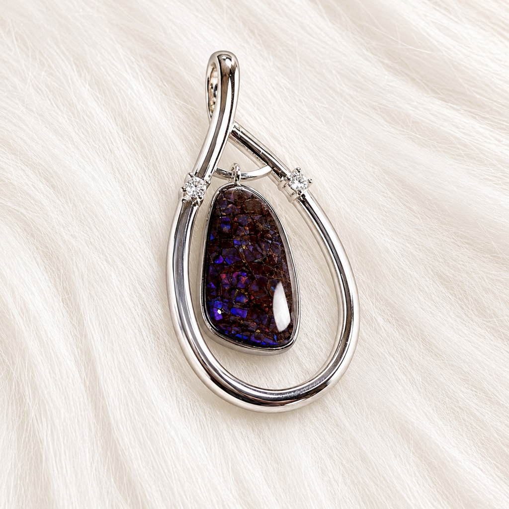 Ammolite Fossil Pendant 925 Silver | Dragon Skin Purple Fire | Swingable Design