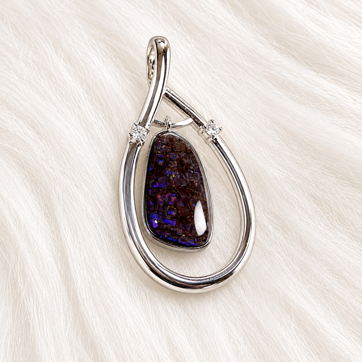 Ammolite Fossil Pendant 925 Silver | Dragon Skin Purple Fire | Swingable Design