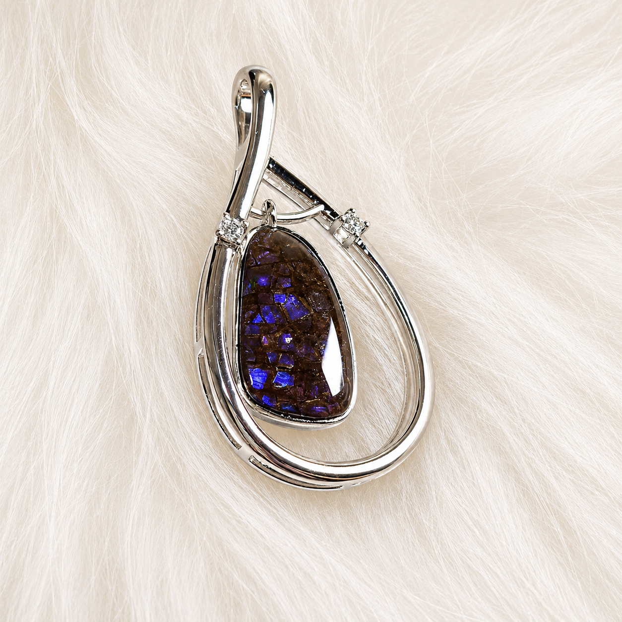 Ammolite Fossil Pendant 925 Silver | Dragon Skin Purple Fire | Swingable Design