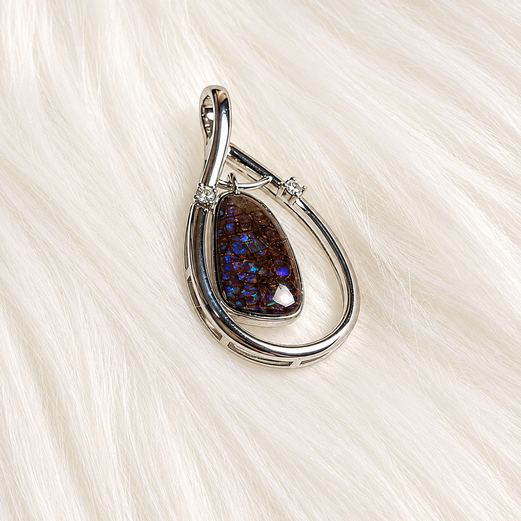 Ammolite Fossil Pendant 925 Silver | Dragon Skin Purple Fire | Swingable Design