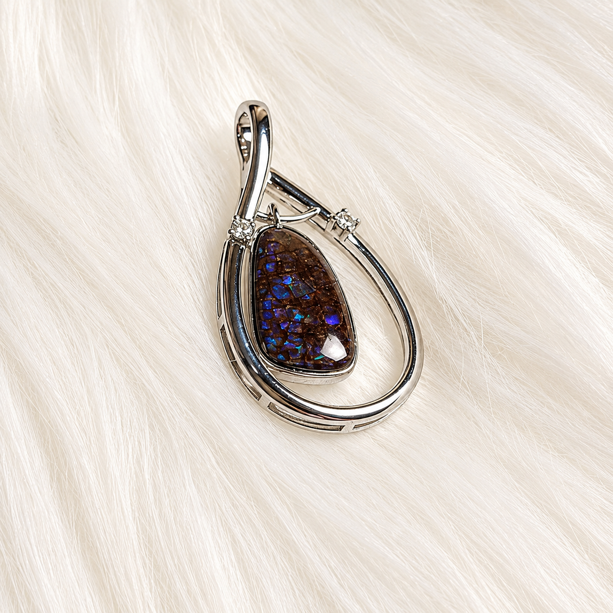 Ammolite Fossil Pendant 925 Silver | Dragon Skin Purple Fire | Swingable Design