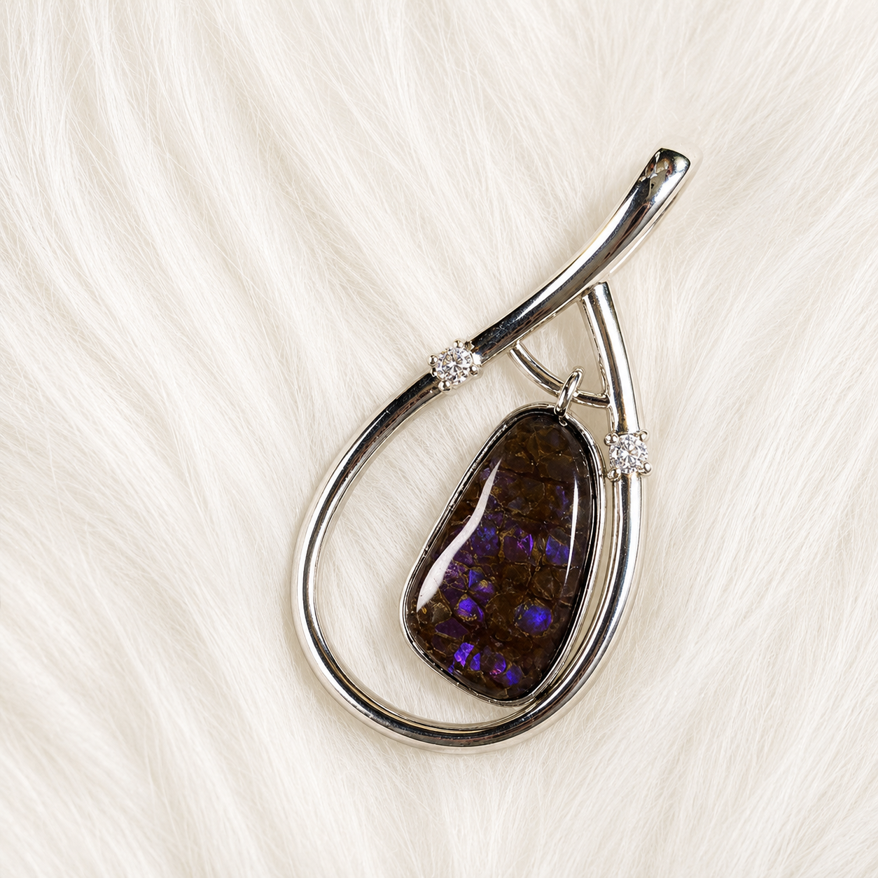 Ammolite Fossil Pendant 925 Silver | Dragon Skin Purple Fire | Swingable Design