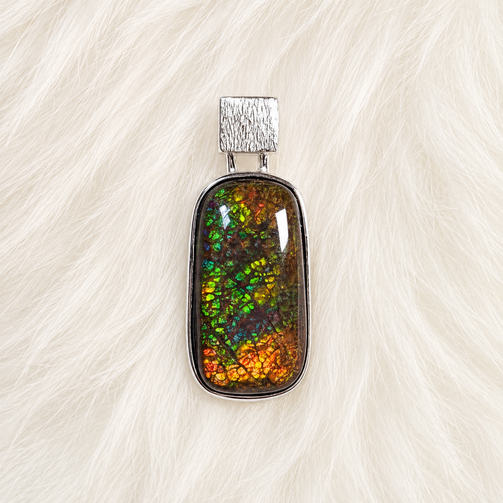 Dragon Skin Ammolite Pendant 925 Silver Fossil Fire Rainbow Gem | Ancient Energy