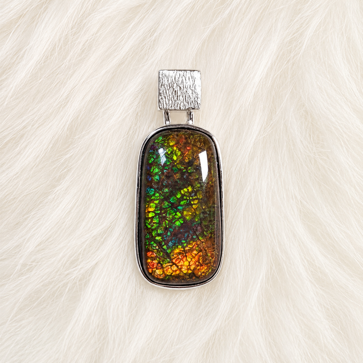 Dragon Skin Ammolite Pendant 925 Silver Fossil Fire Rainbow Gem | Ancient Energy