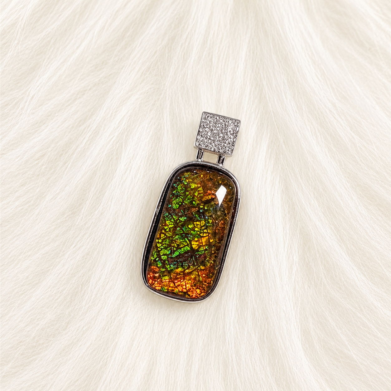 Dragon Skin Ammolite Pendant 925 Silver Fossil Fire Rainbow Gem | Ancient Energy