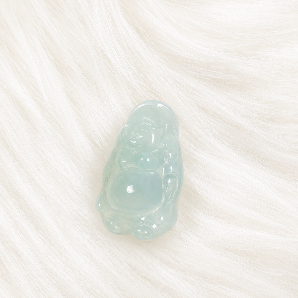 Natural Jadeite Fo Gong Pendant – Pale Icy Green Buddha Charm