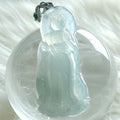 Icy Green Jade Pendant | Standing Deity | 43.7mm | 925 Silver | Water Glow