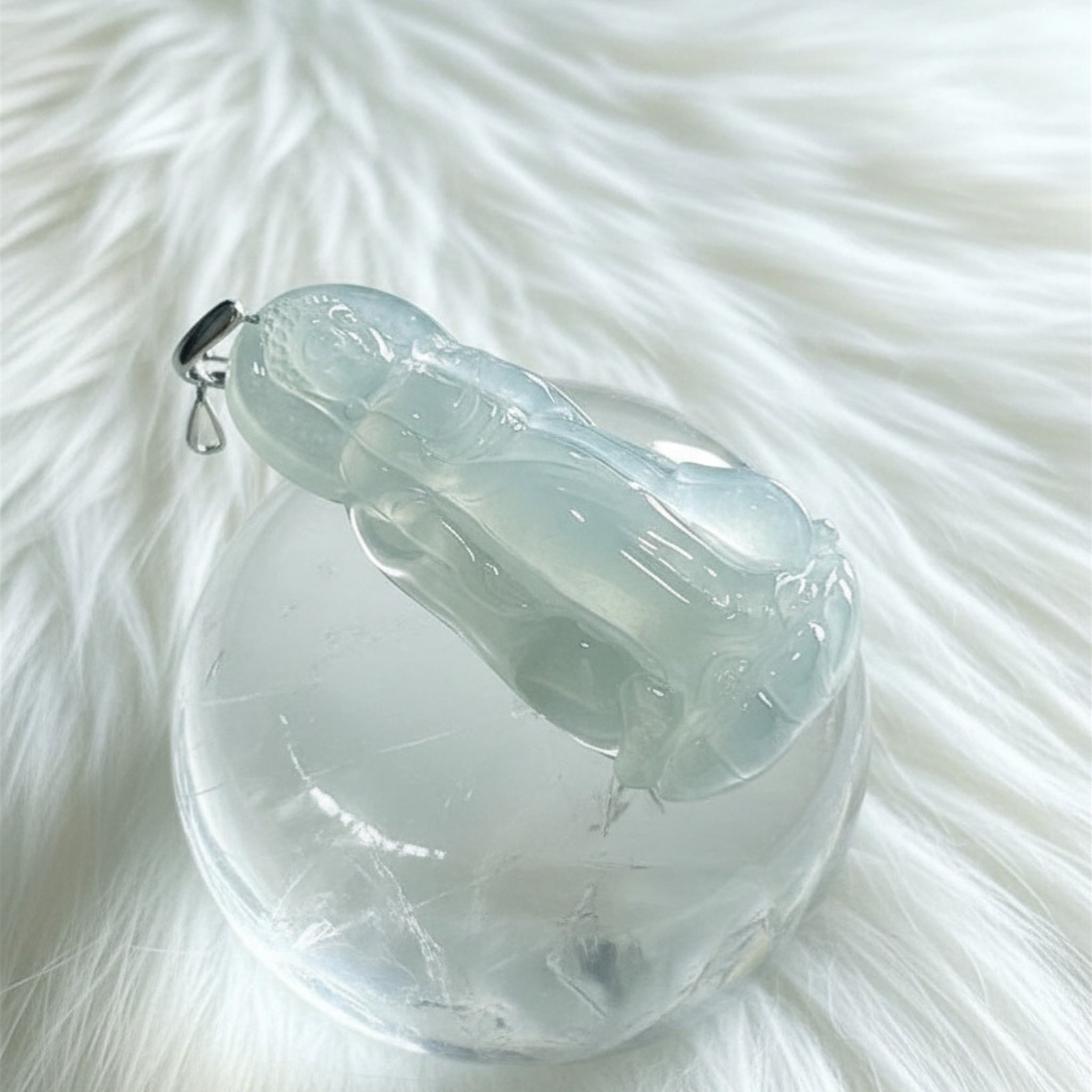Icy Green Jade Pendant | Standing Deity | 43.7mm | 925 Silver | Water Glow