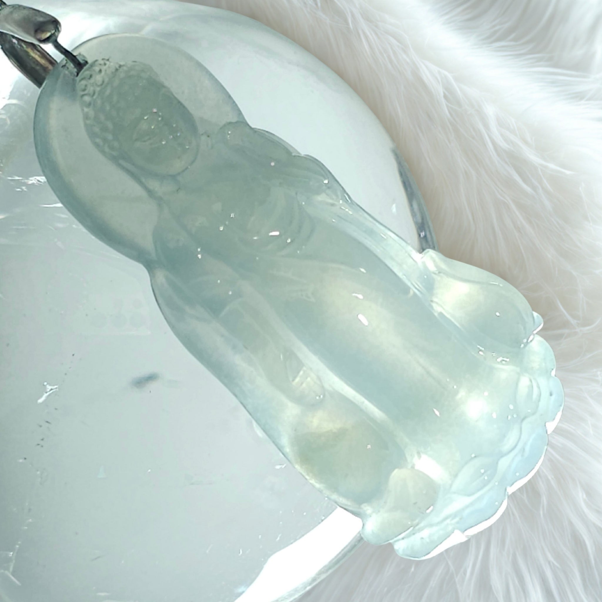 Icy Green Jade Pendant | Standing Deity | 43.7mm | 925 Silver | Water Glow