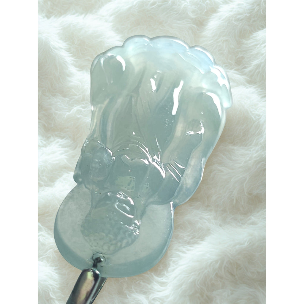 Icy Green Jade Pendant | Standing Deity | 43.7mm | 925 Silver | Water Glow