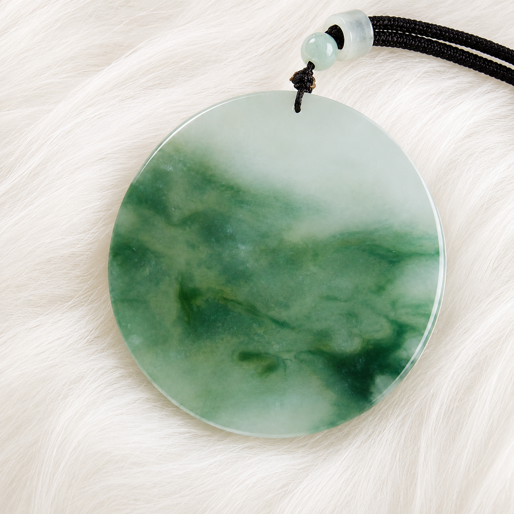 Natural Jadeite Wu Shi Pai Pendant – Flowing Oily Green Jade