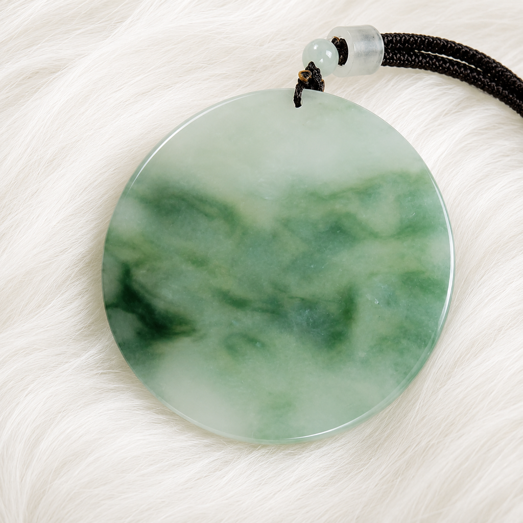 Natural Jadeite Wu Shi Pai Pendant – Flowing Oily Green Jade