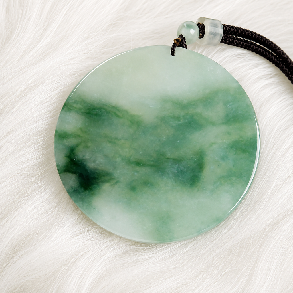 Natural Jadeite Wu Shi Pai Pendant – Flowing Oily Green Jade