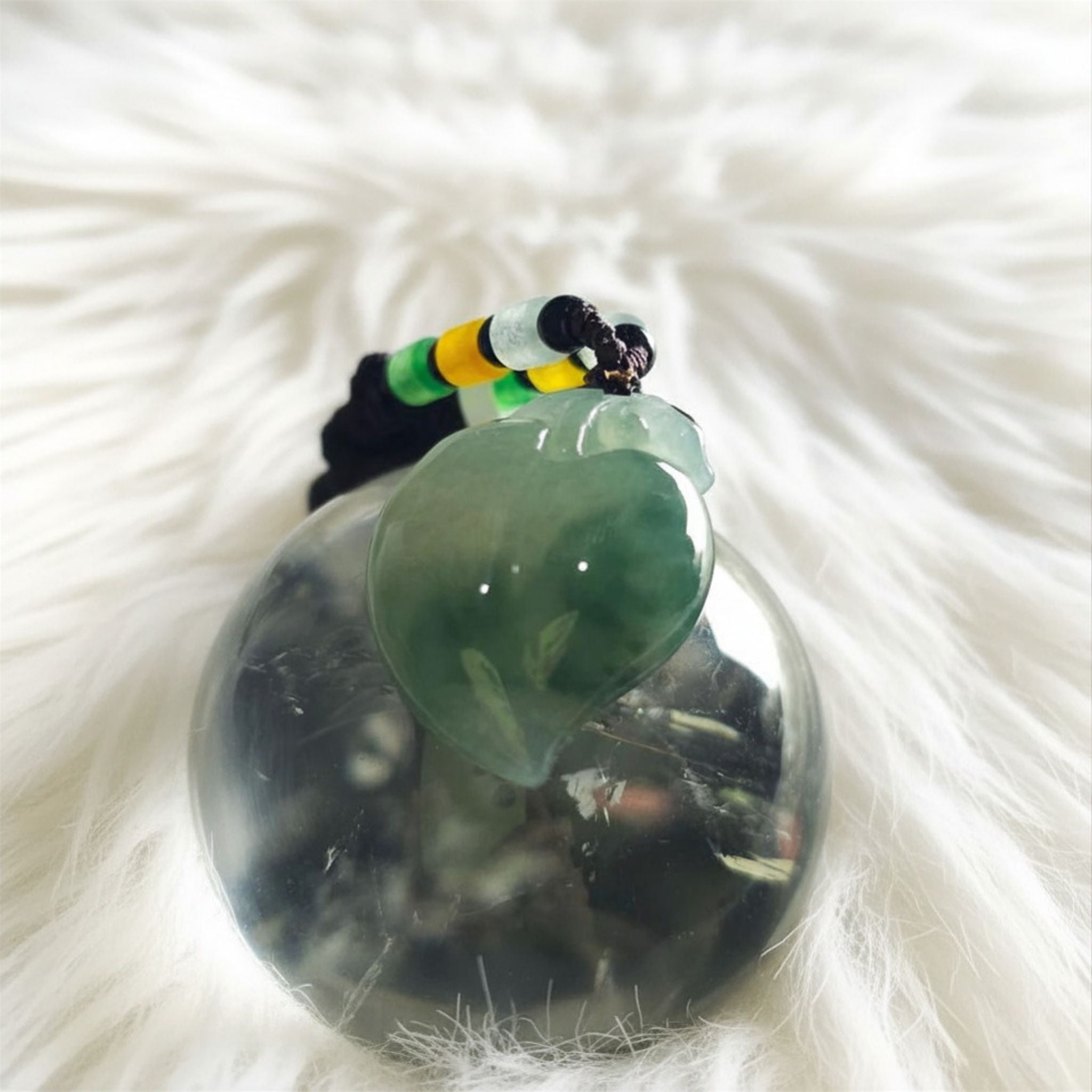 Blue-Green Jade Peach Pendant | Semi-Translucent | 29mm | Longevity Symbol