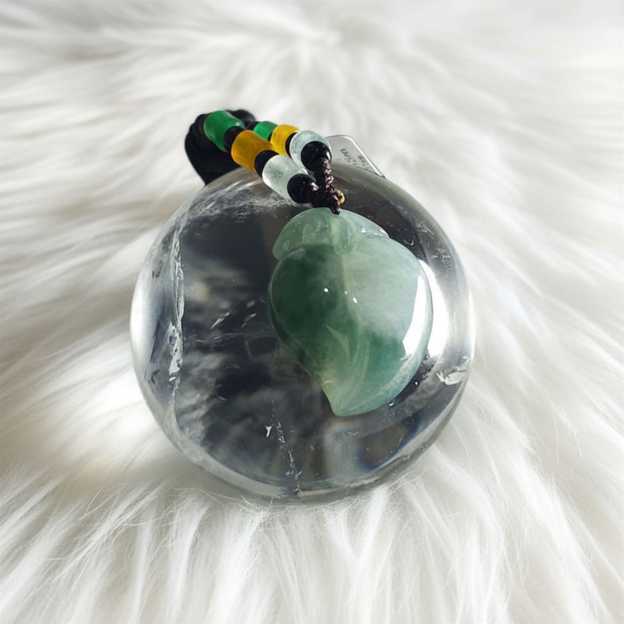 Blue-Green Jade Peach Pendant | Semi-Translucent | 29mm | Longevity Symbol