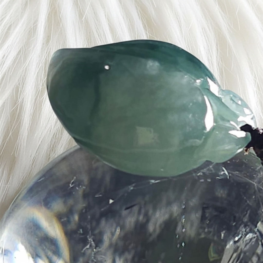Blue-Green Jade Peach Pendant | Semi-Translucent | 29mm | Longevity Symbol