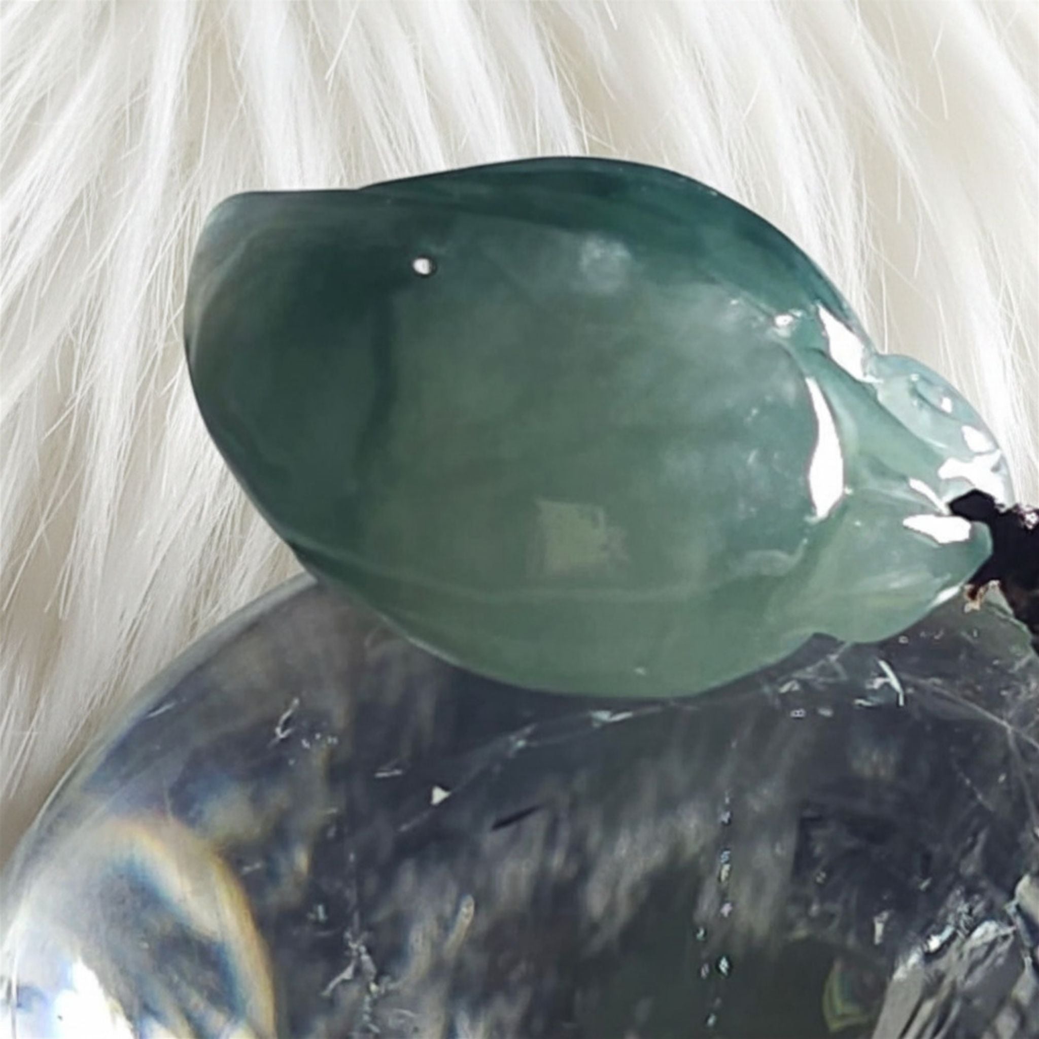 Blue-Green Jade Peach Pendant | Semi-Translucent | 29mm | Longevity Symbol