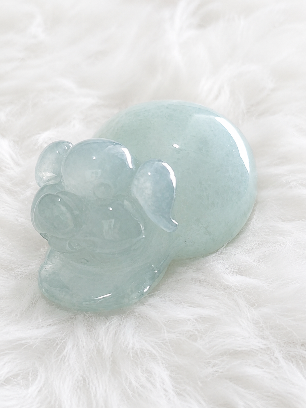 Jade Pig Figurine | Icy Green Wealth Symbol | 23.2mm | Semi-Translucent Carving