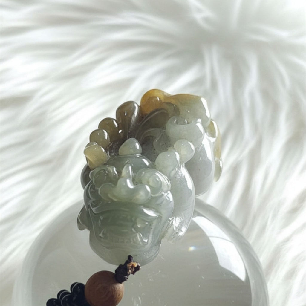 Jade Pixiu Pendant | Bi-Tone Green & Gold | 39.3mm | Wealth & Protection Symbol