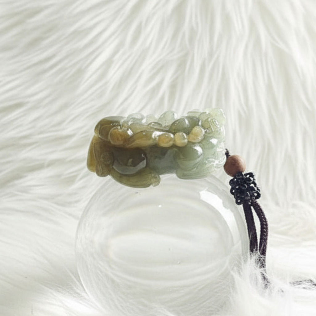 Jade Pixiu Pendant | Bi-Tone Green & Gold | 39.3mm | Wealth & Protection Symbol