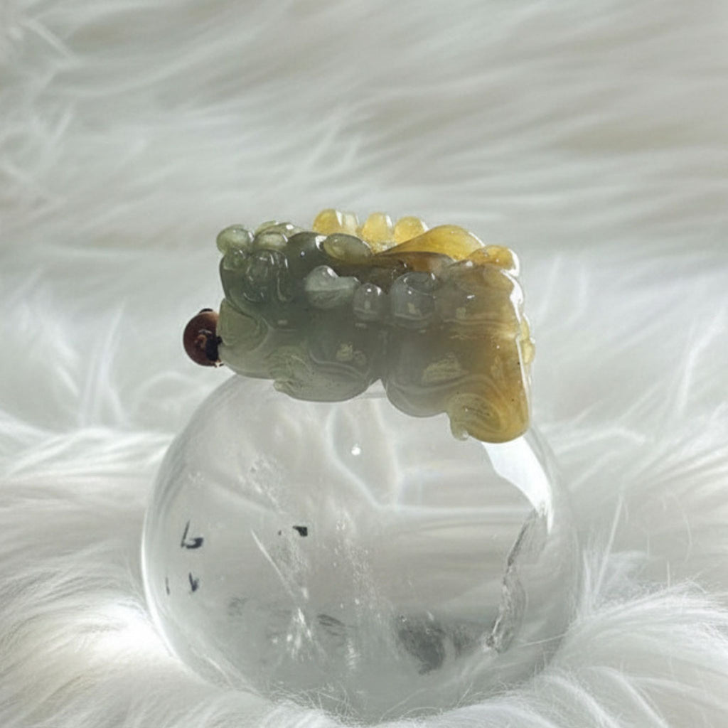 Jade Pixiu Pendant | Bi-Tone Green & Gold | 39.3mm | Wealth & Protection Symbol