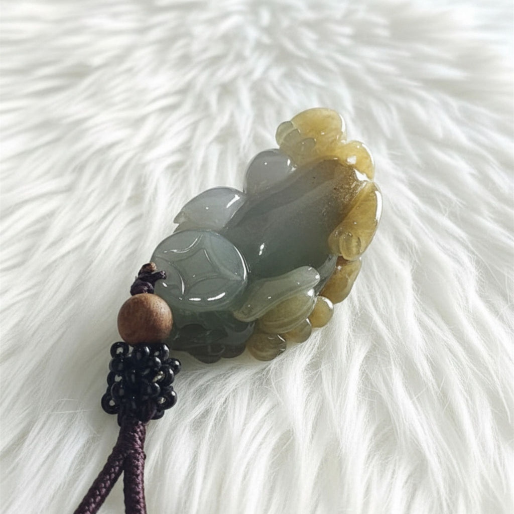 Jade Pixiu Pendant | Bi-Tone Green & Gold | 39.3mm | Wealth & Protection Symbol