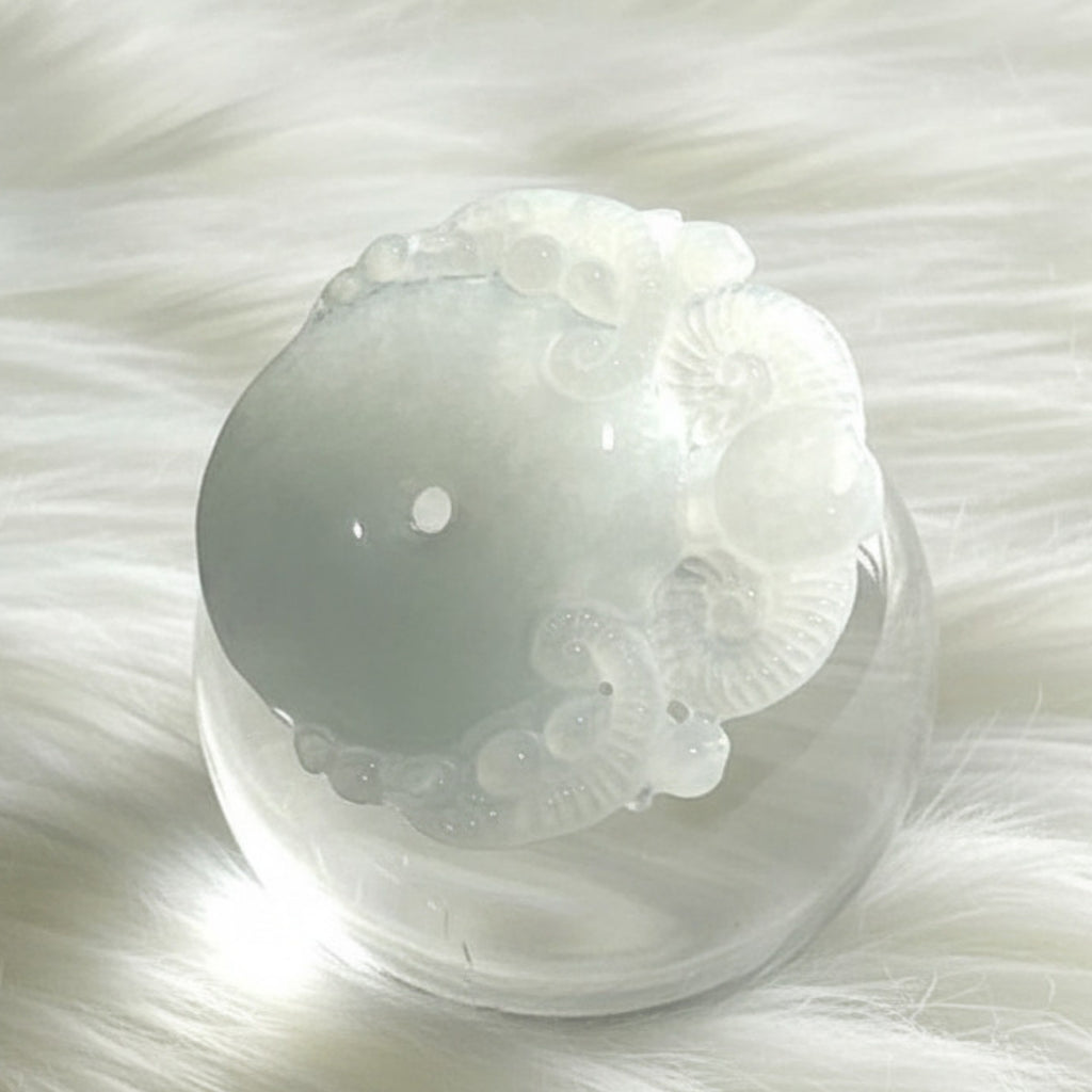 Ram Carved Jade Bi Disc | Icy White Jadeite | 45mm | Harmony & Strength Symbol