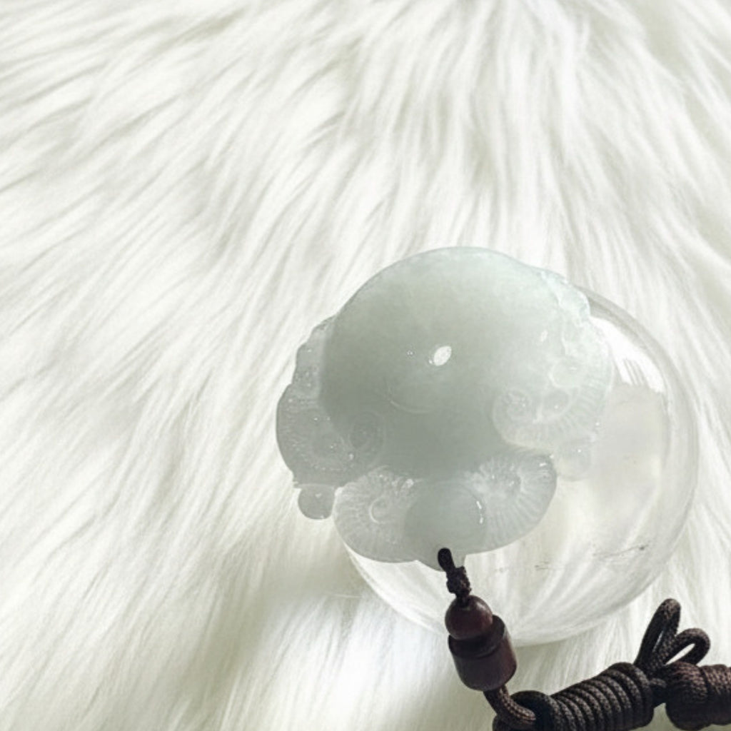 Ram Carved Jade Bi Disc | Icy White Jadeite | 45mm | Harmony & Strength Symbol