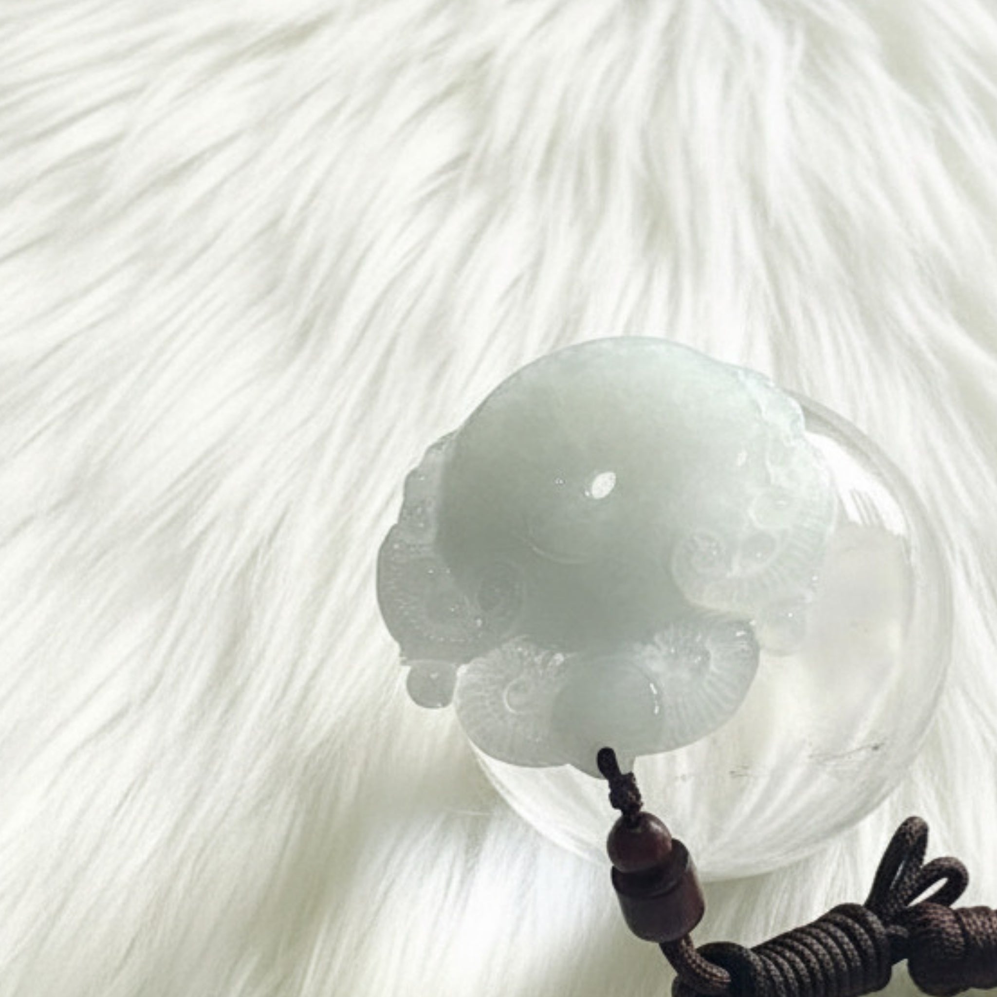 Ram Carved Jade Bi Disc | Icy White Jadeite | 45mm | Harmony & Strength Symbol