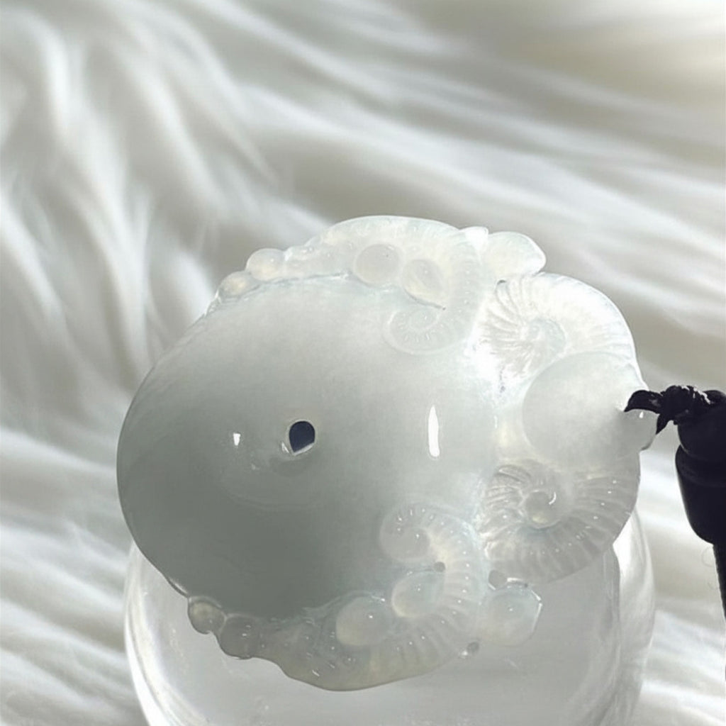 Ram Carved Jade Bi Disc | Icy White Jadeite | 45mm | Harmony & Strength Symbol