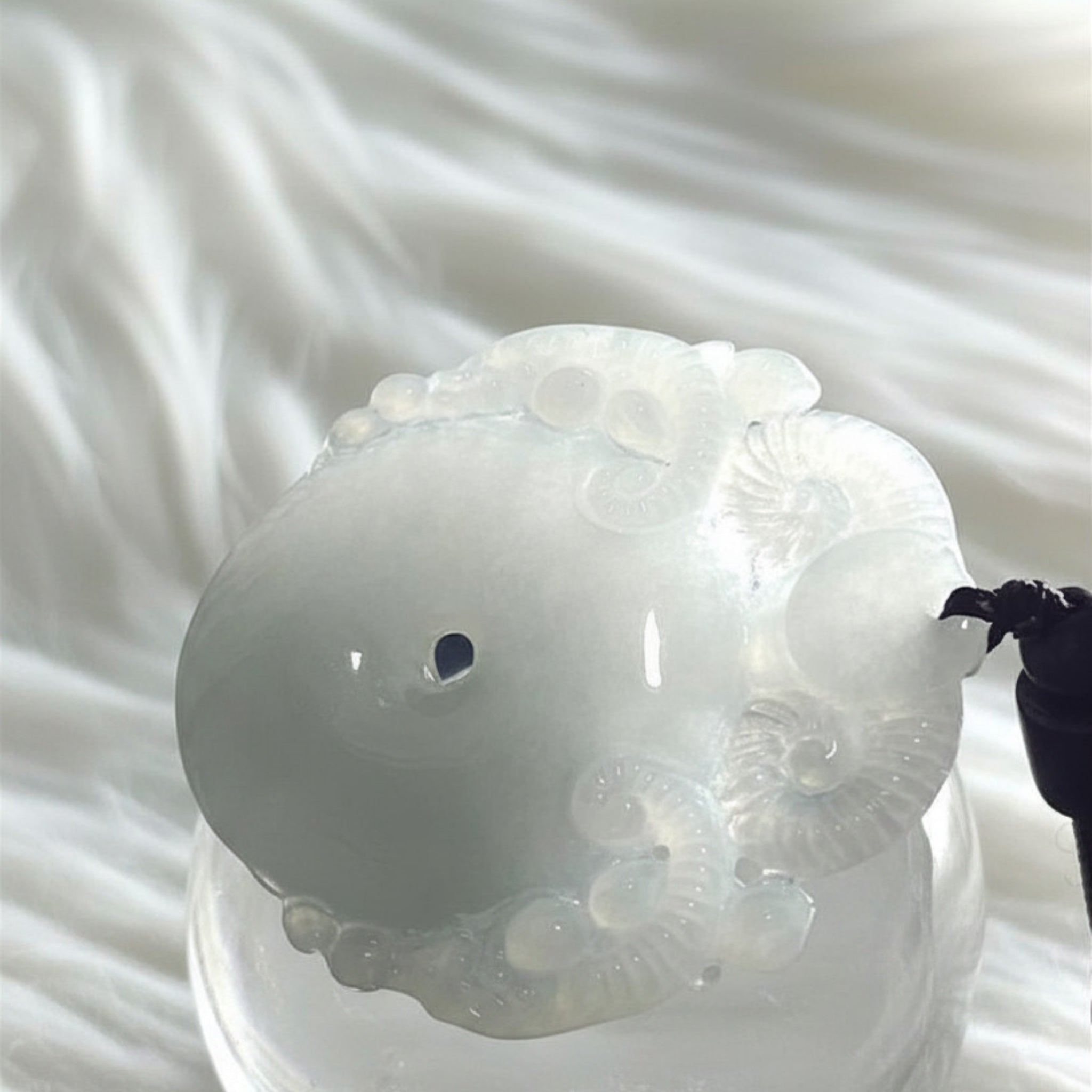Ram Carved Jade Bi Disc | Icy White Jadeite | 45mm | Harmony & Strength Symbol