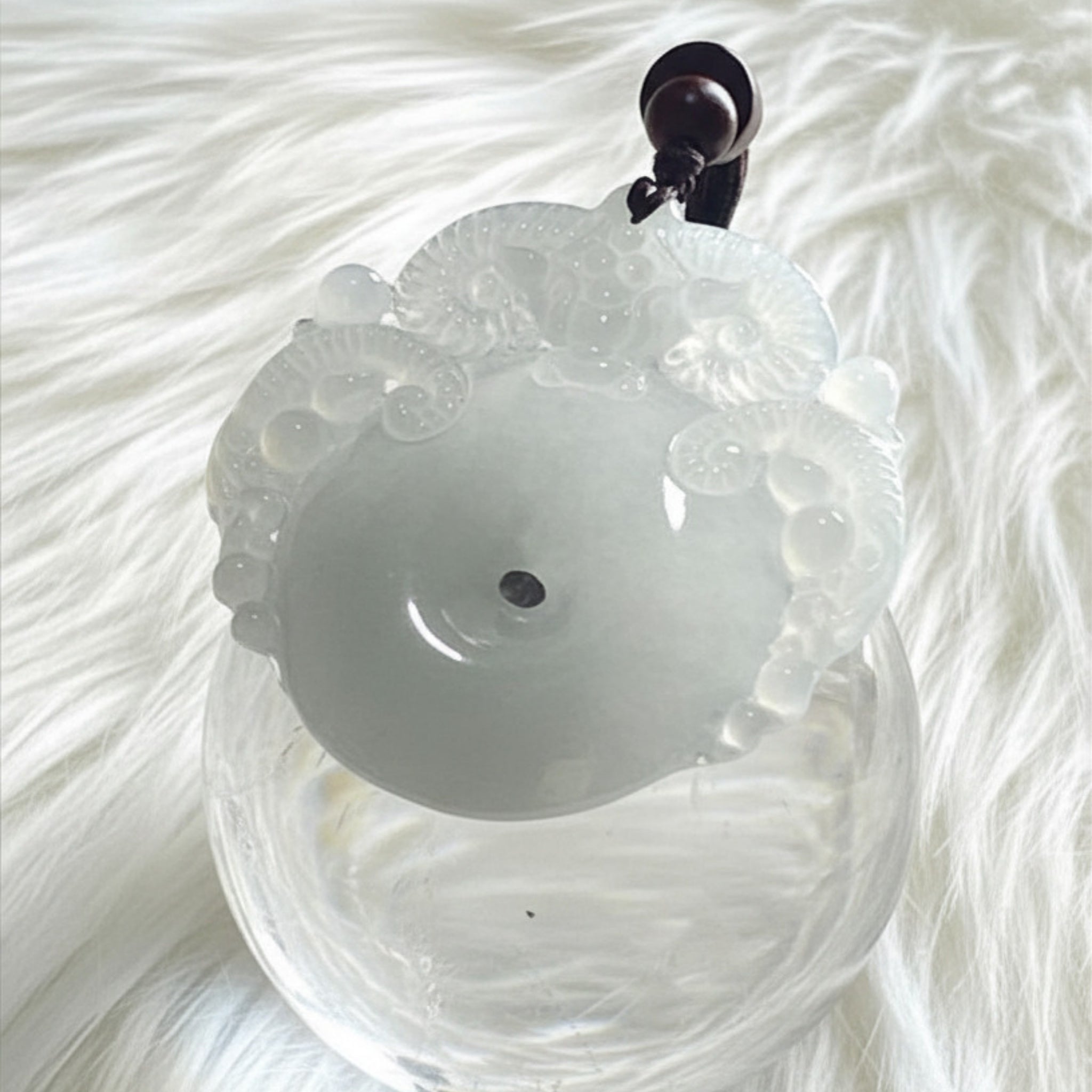 Ram Carved Jade Bi Disc | Icy White Jadeite | 45mm | Harmony & Strength Symbol