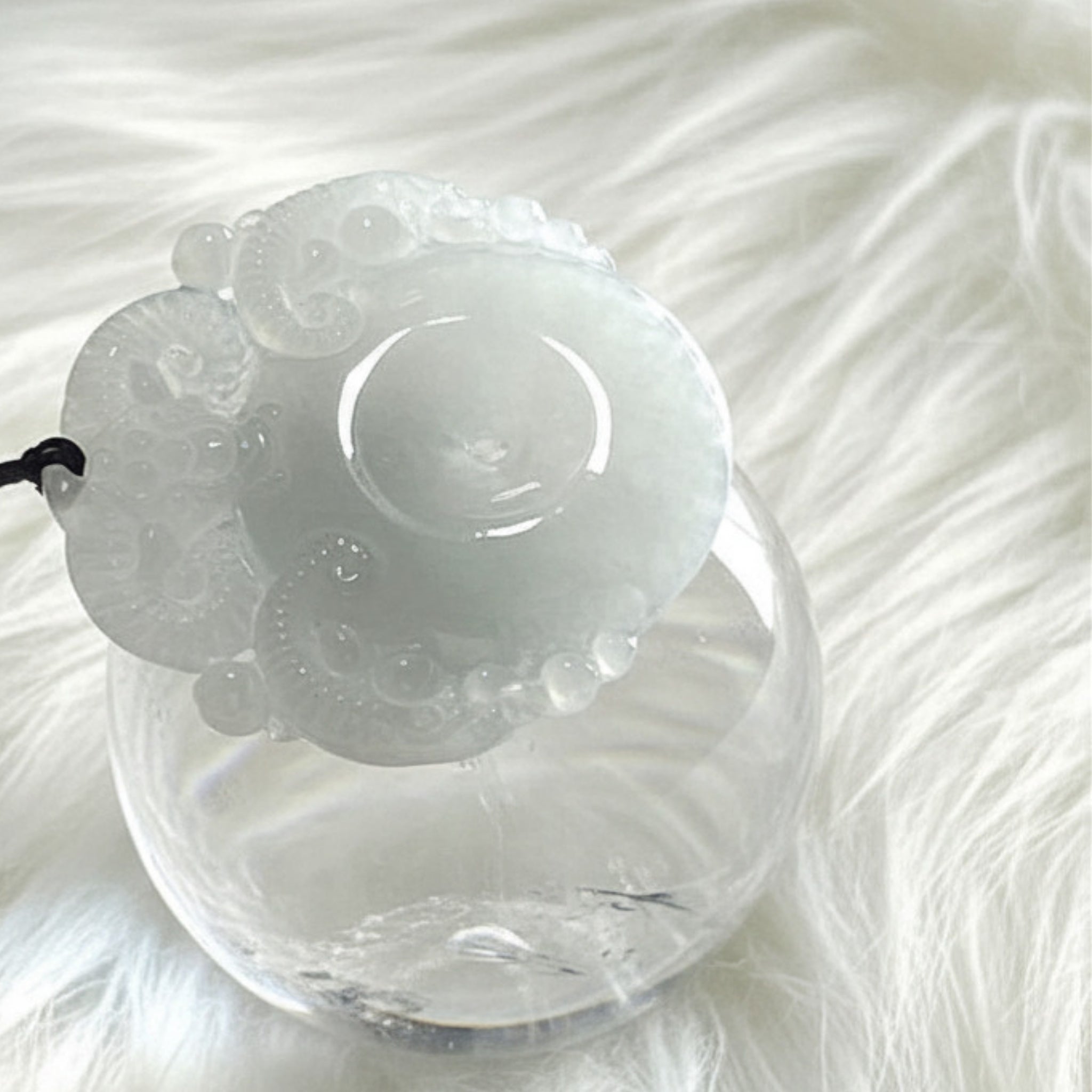 Ram Carved Jade Bi Disc | Icy White Jadeite | 45mm | Harmony & Strength Symbol
