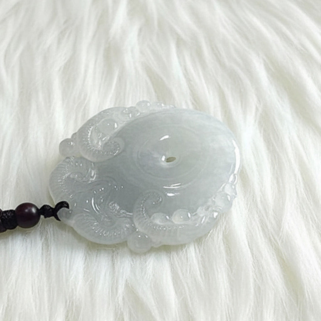 Ram Carved Jade Bi Disc | Icy White Jadeite | 45mm | Harmony & Strength Symbol