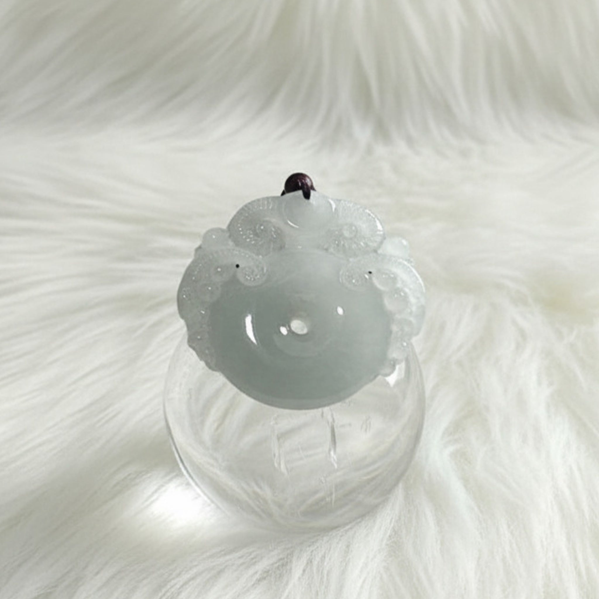 Ram Carved Jade Bi Disc | Icy White Jadeite | 45mm | Harmony & Strength Symbol