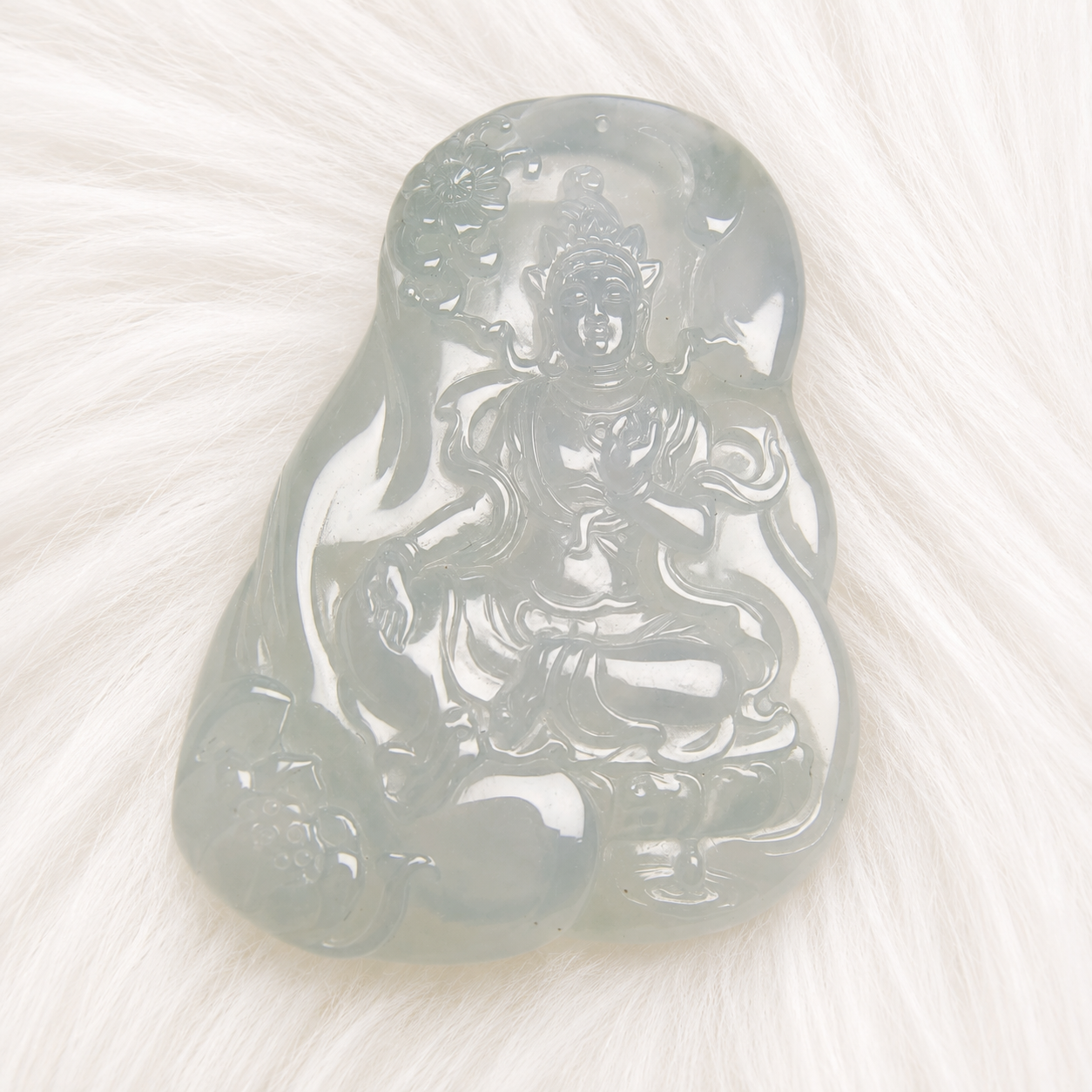 Natural Blue Water Jadeite Guanyin Pendant – Hand Carved