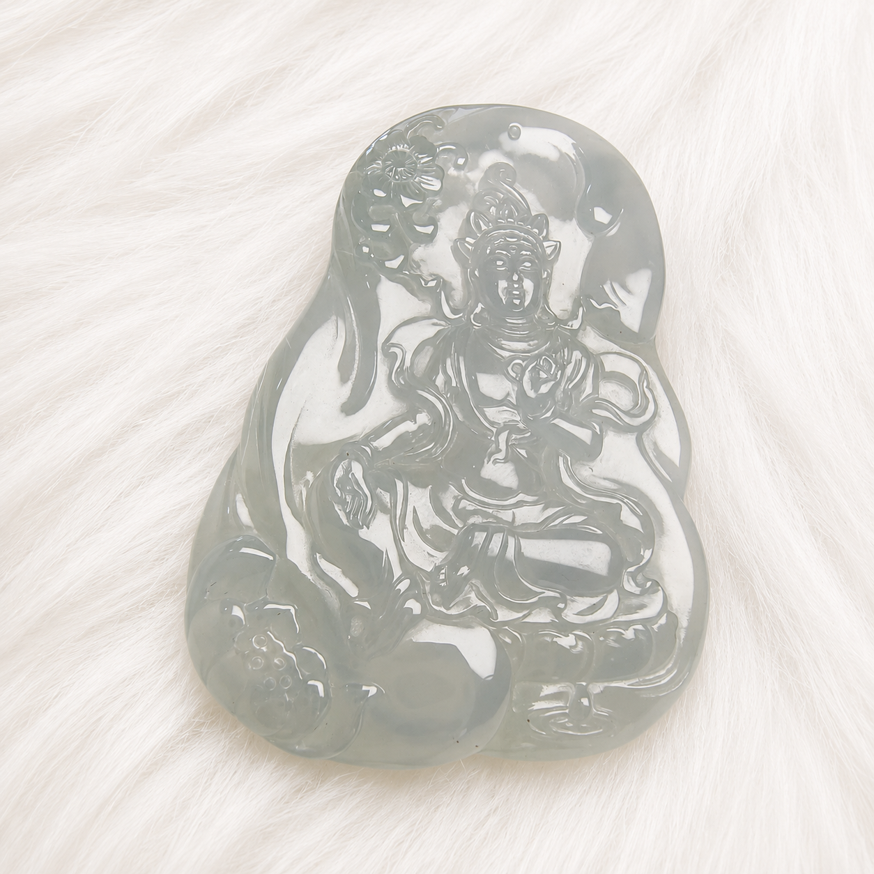 Natural Blue Water Jadeite Guanyin Pendant – Hand Carved