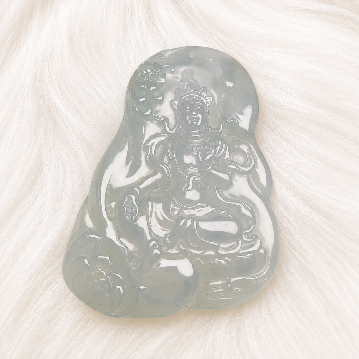 Natural Blue Water Jadeite Guanyin Pendant – Hand Carved