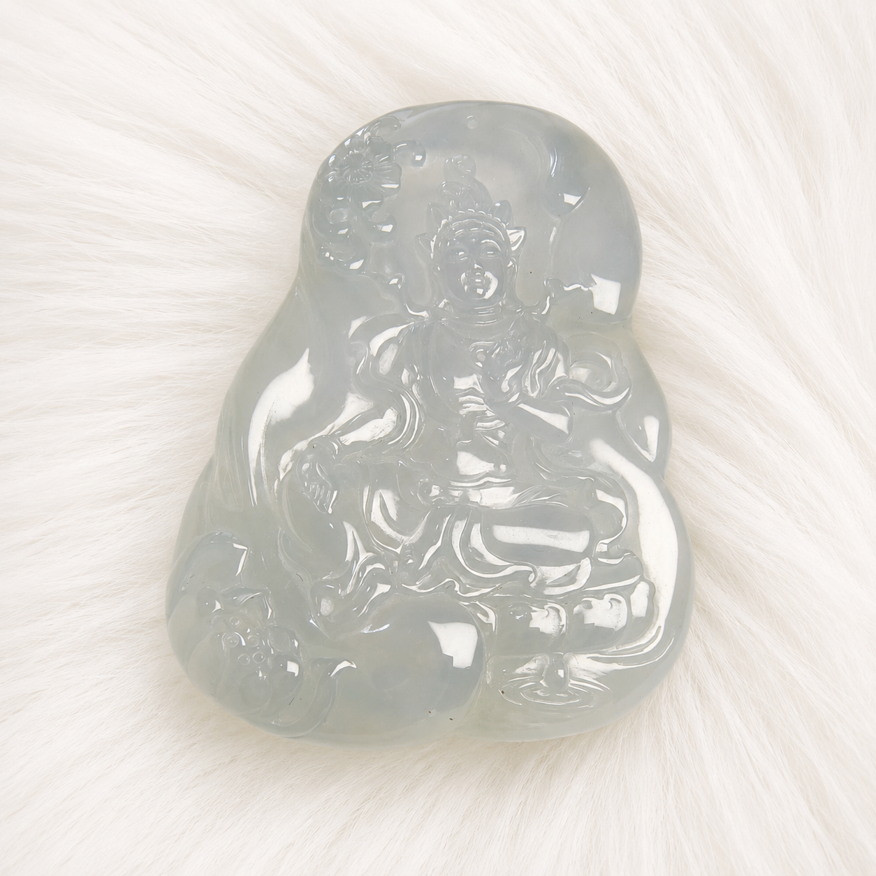 Natural Blue Water Jadeite Guanyin Pendant – Hand Carved