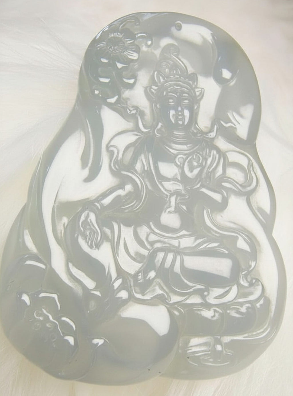 Natural Blue Water Jadeite Guanyin Pendant – Hand Carved