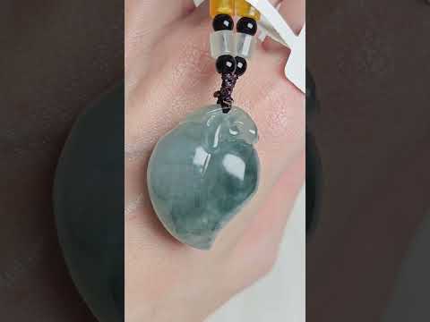 Blue-Green Jade Peach Pendant | Semi-Translucent | 29mm | Longevity Symbol